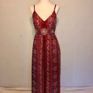 Red 100% Silk Spaghetti Strap Maxi Dress